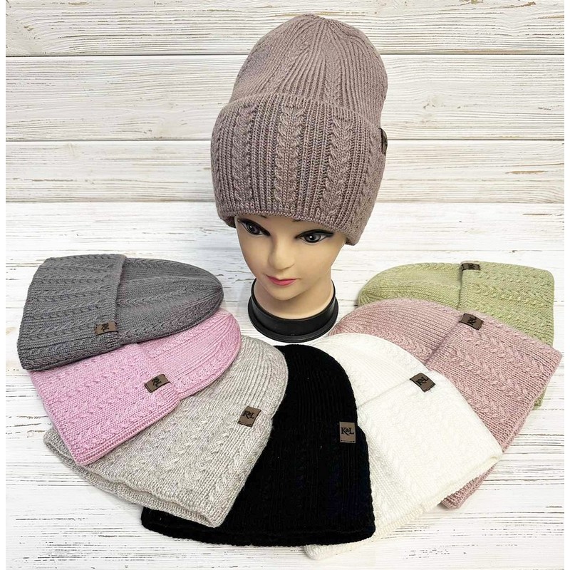 Шапка женская 5 шт вязка/флис ML903_15/23a