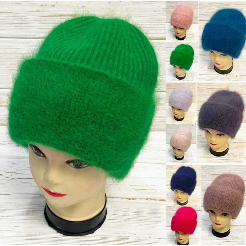 Шапка женская 5 шт ангора двойная/флис ML903_191103