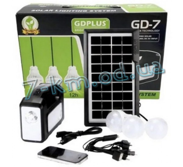 Универсальная солнечная станция Smart_050103 9 Вт 3 LED лампочками GDLite GD-7 / Фонарь туристический +повербанк