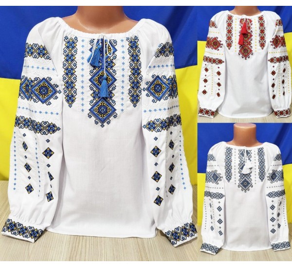 Блуза-вишиванка для дівчаток 5 шт (122-146 см) льон VhV_260579