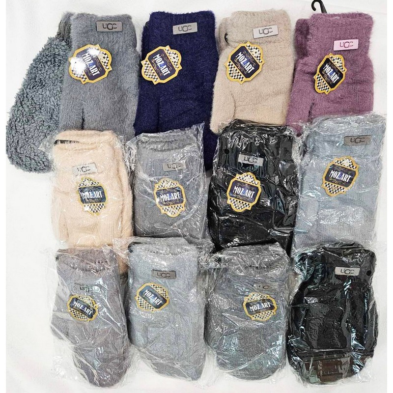 Варежки женские-подросток "MOZ.ART" 12 шт (12-18 лет) альпака/мех ZiN_7827