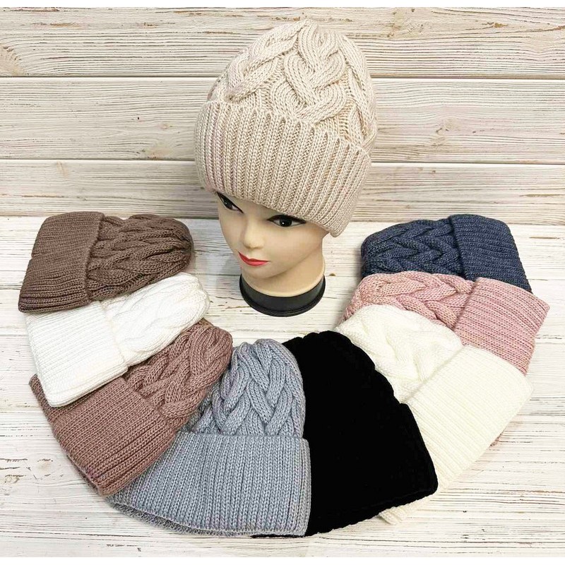 Шапка жіноча 5 шт (універсальний) в'язка/фліс ML903_081089