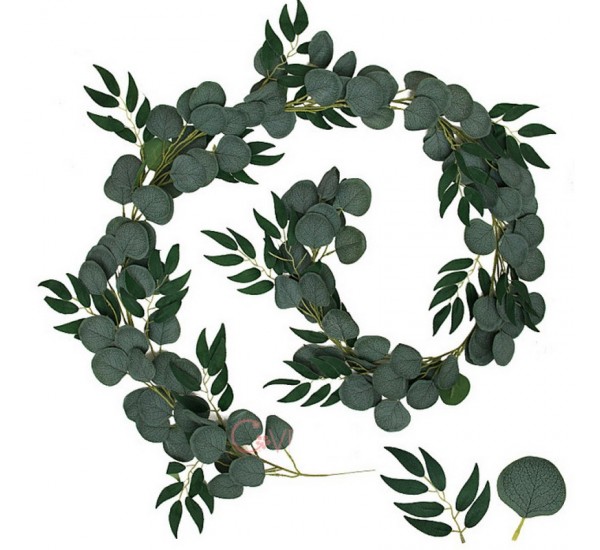 Лиана с листьями из эвкалипта и ивы искус. (C36_GK-10) 2 штуки