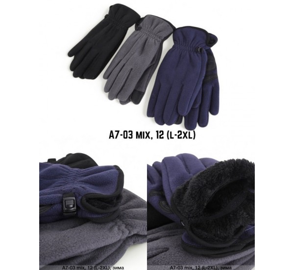 Рукавички чоловічі, сенсор 12 шт (L-2XL) фліс/хутро LeR_A7-03