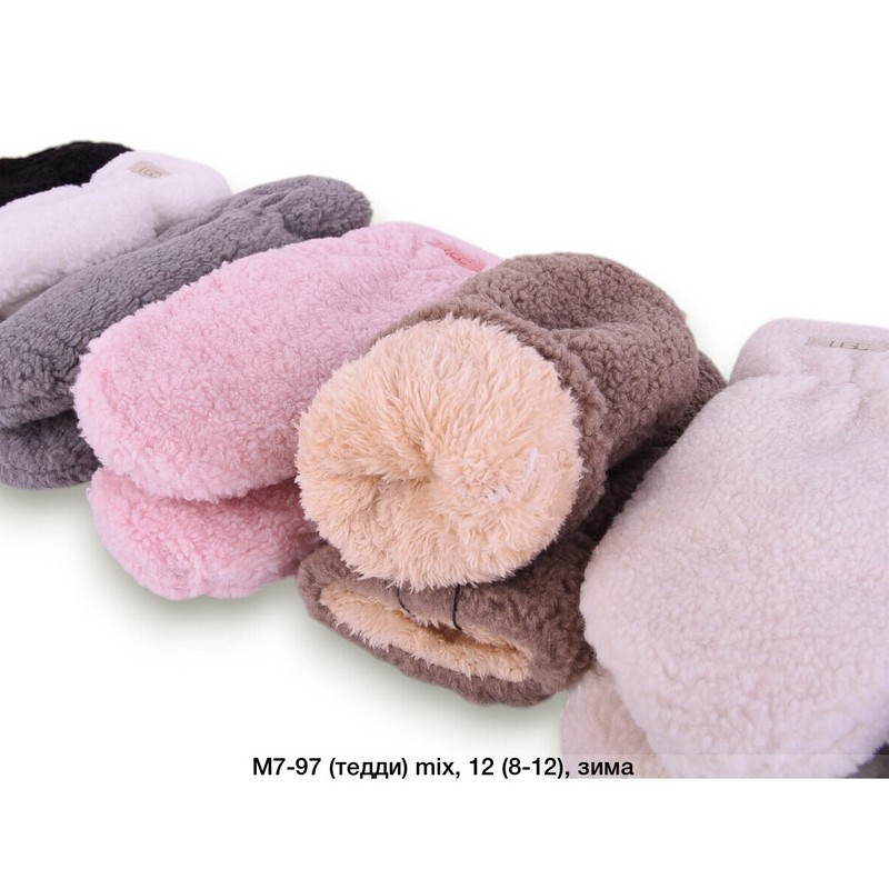 Варежки детские 12 шт (8-12 лет) тедди/мех LeR_M7-97b