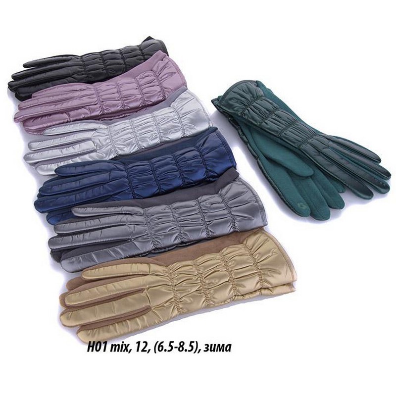 Перчатки женские, сенсор 12 шт (6,5-8,5 р) плащёвка/плюш LeR_H01
