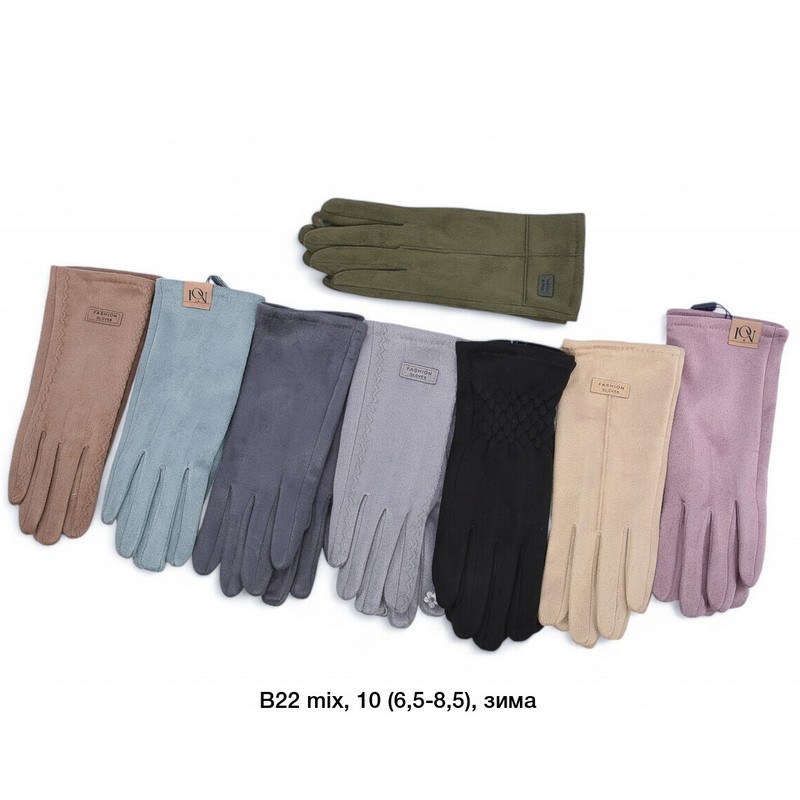 Перчатки женские, сенсор 12 шт (6,5-8,5 р) замш/плюш LeR_B22
