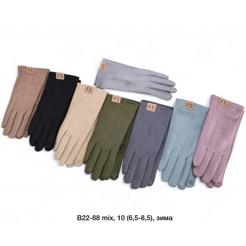 Перчатки женские, сенсор 12 шт (6,5-8,5 р) замш/плюш LeR_B22-88