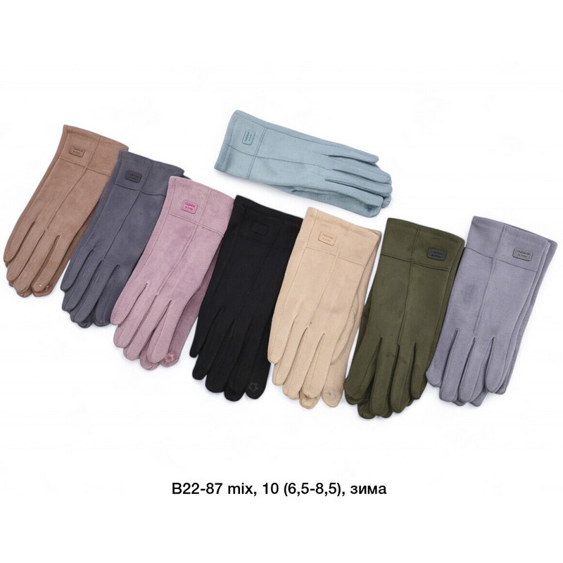 Перчатки женские, сенсор 12 шт (6,5-8,5 р) замш/плюш LeR_B22-87