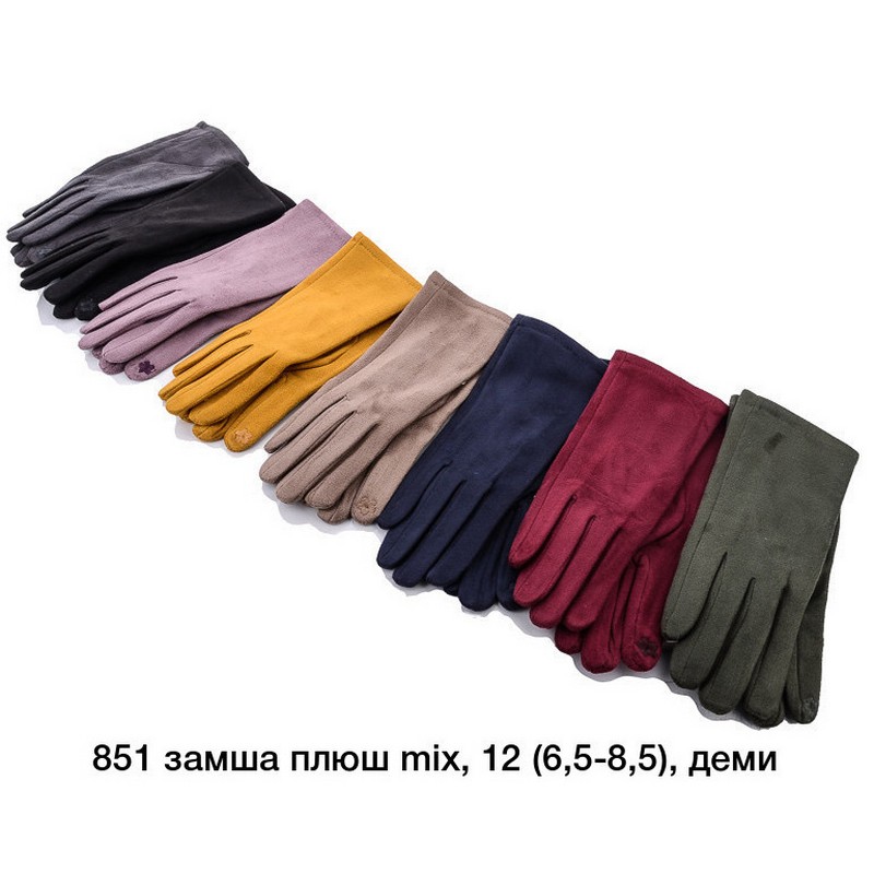 Перчатки женские, сенсор 12 шт (6,5-8,5 р) замш/плюш LeR_851