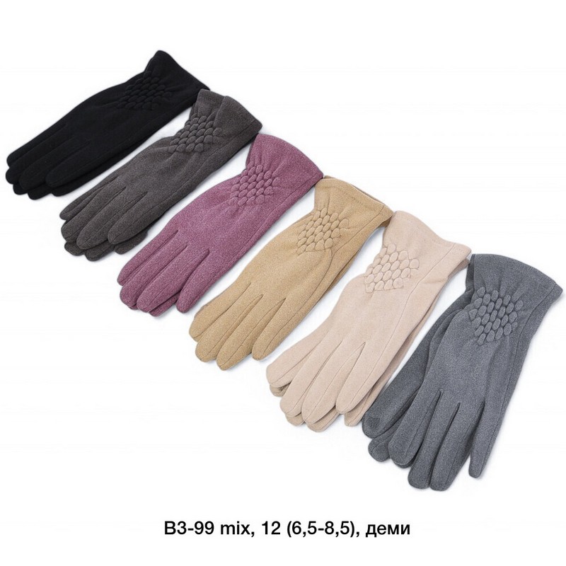 Перчатки женские, сенсор 12 шт (6,5-8,5 р) драп/плюш LeR_B3-99