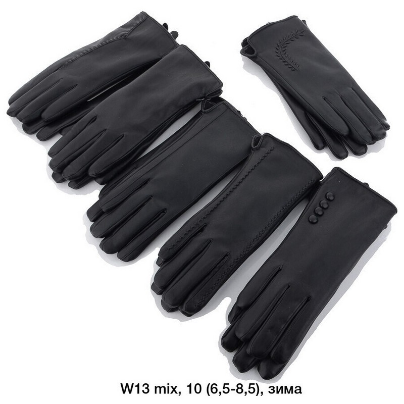 Перчатки женские 10 шт (6,5-8,5 р) экокожа/плюш LeR_W-13
