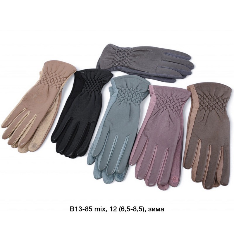 Перчатки женские, сенсор 12 шт (6,5-8,5 р) экокожа/плюш LeR_B13-85