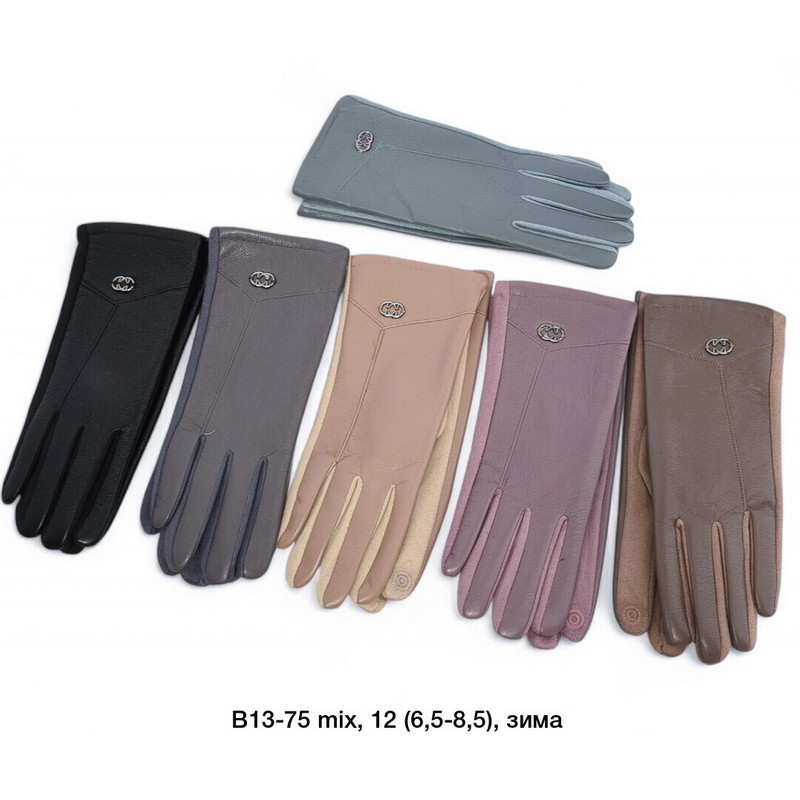 Перчатки женские, сенсор 12 шт (6,5-8,5 р) экокожа/плюш LeR_B13-75