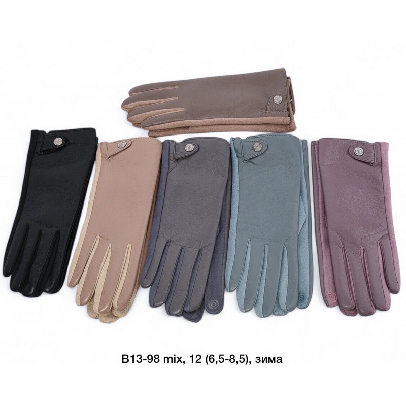 Перчатки женские, сенсор 12 шт (6,5-8,5 р) экокожа/плюш LeR_B13-98