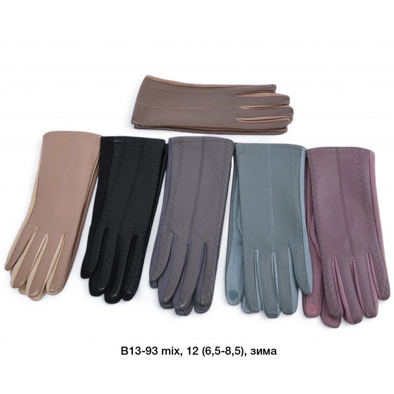 Перчатки женские, сенсор 12 шт (6,5-8,5 р) экокожа/плюш LeR_B13-93