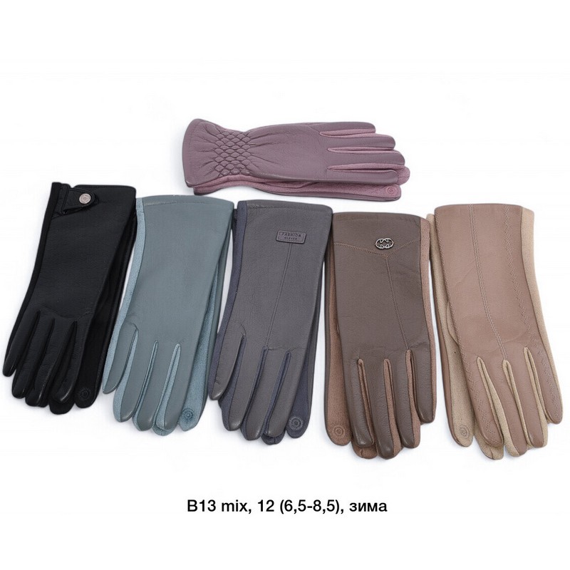 Перчатки женские, сенсор 12 шт (6,5-8,5 р) экокожа/плюш LeR_B13