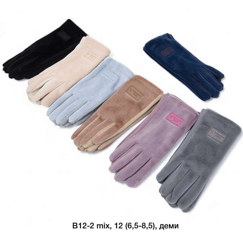 Перчатки женские, сенсор 12 шт (6,5-8,5 р) норка/плюш LeR_B12-2