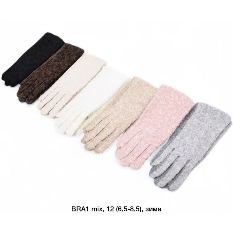 Перчатки женские, сенсор 12 шт (6,5-8,5 р) кашемир/плюш LeR_BRA1