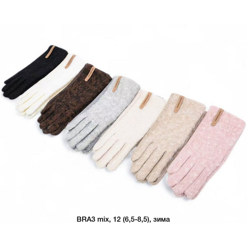 Перчатки женские, сенсор 12 шт (6,5-8,5 р) кашемир/плюш LeR_BRA3