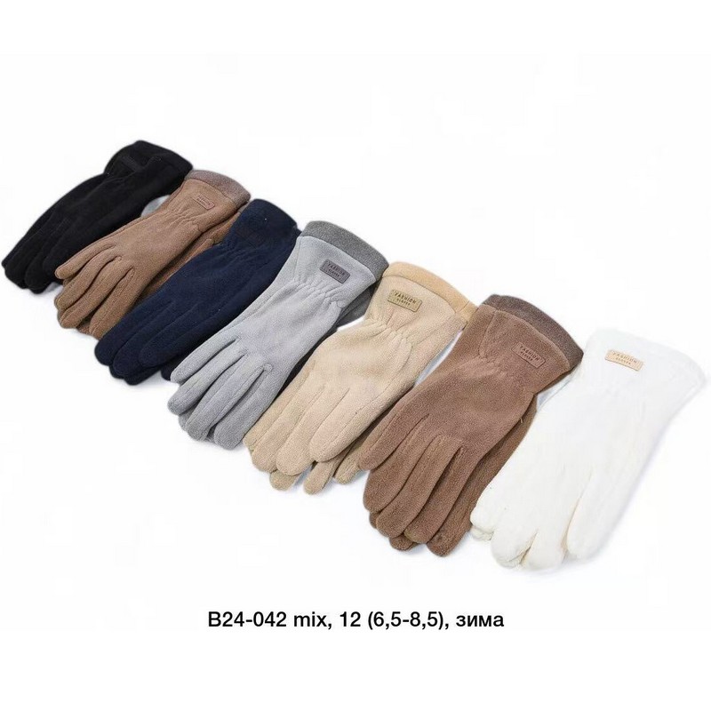 Перчатки женские, сенсор 12 шт (6,5-8,5 р) флис/плюш LeR_B24-042