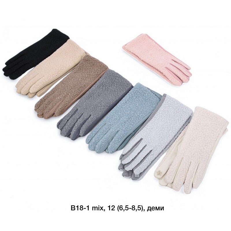 Перчатки женские, сенсор 12 шт (6,5-8,5 р) тедди/плюш LeR_B18-1