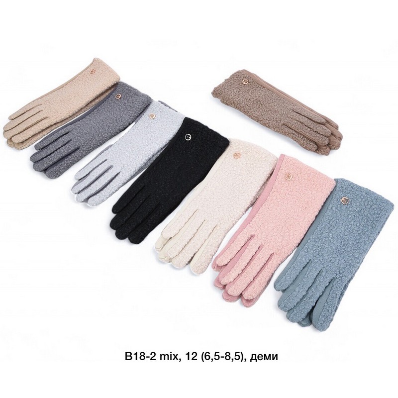 Перчатки женские, сенсор 12 шт (6,5-8,5 р) тедди/плюш LeR_B18-2