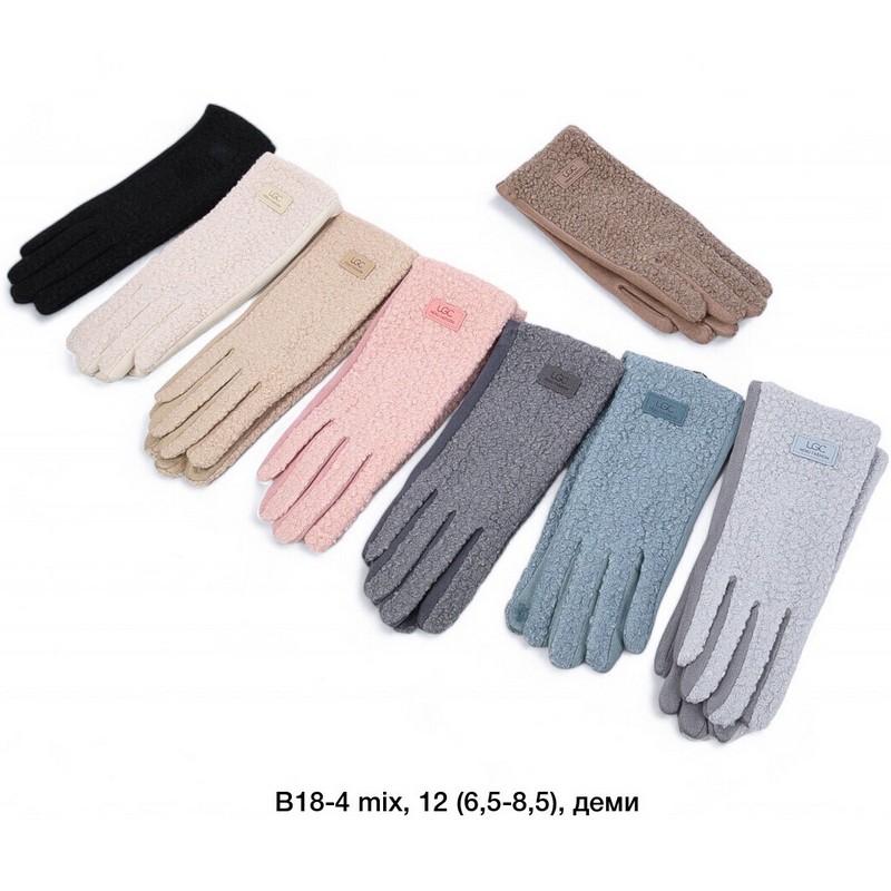 Перчатки женские, сенсор 12 шт (6,5-8,5 р) тедди/плюш LeR_B18-4
