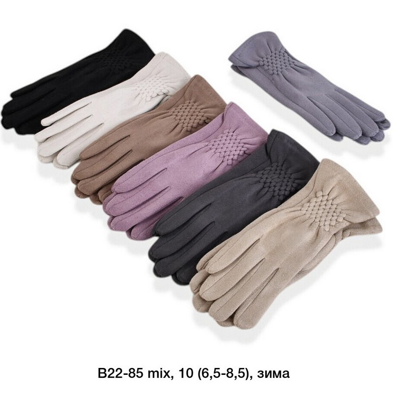 Перчатки женские, сенсор 12 шт (6,5-8,5 р) замш/плюш LeR_B22-85