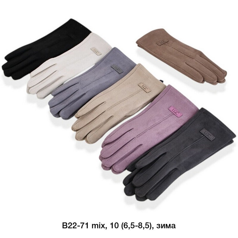 Перчатки женские, сенсор 12 шт (6,5-8,5 р) замш/плюш LeR_B22-71