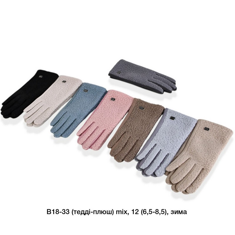 Перчатки женские, сенсор 12 шт (6,5-8,5 р) тедди/плюш LeR_B18-33