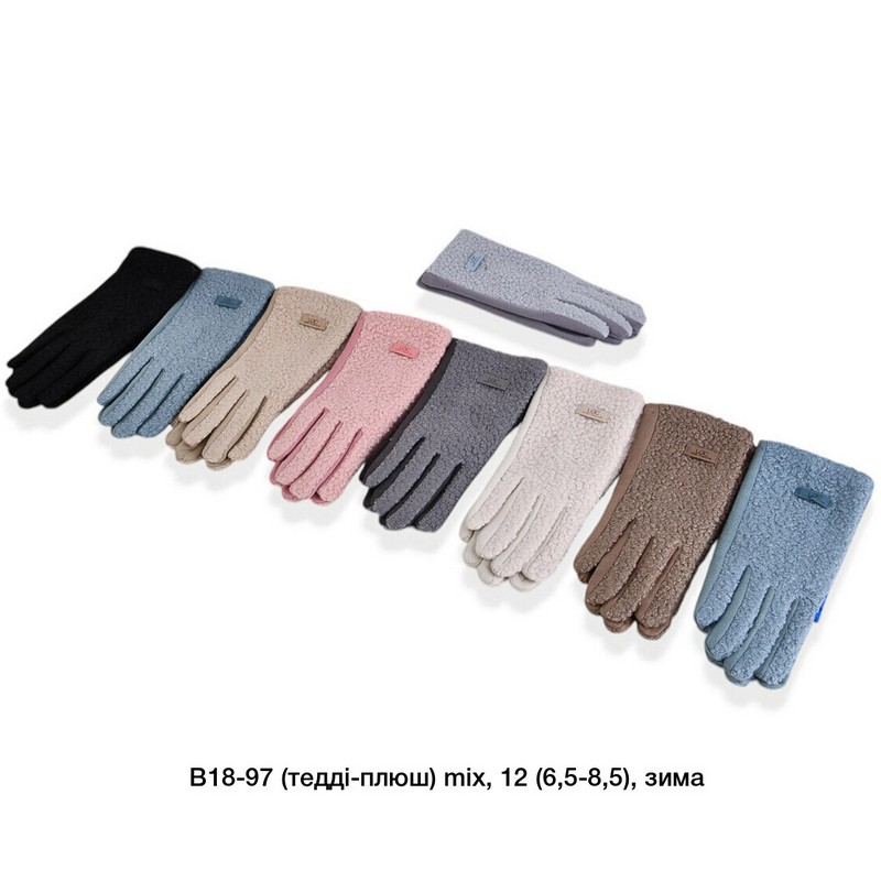 Перчатки женские, сенсор 12 шт (6,5-8,5 р) тедди/плюш LeR_B18-97