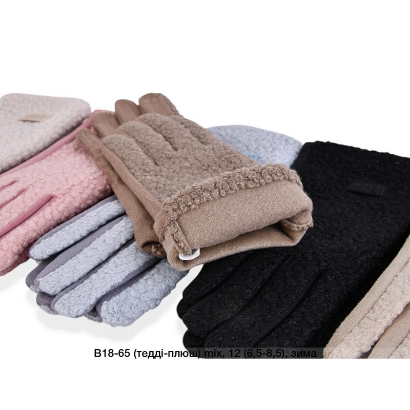 Перчатки женские, сенсор 12 шт (6,5-8,5 р) тедди/плюш LeR_B18-65b