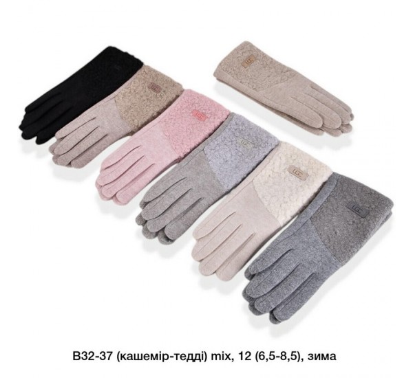 Рукавички жіночі, сенсор 12 шт (6,5-8,5 р) тедді/плюш LeR_B32-37