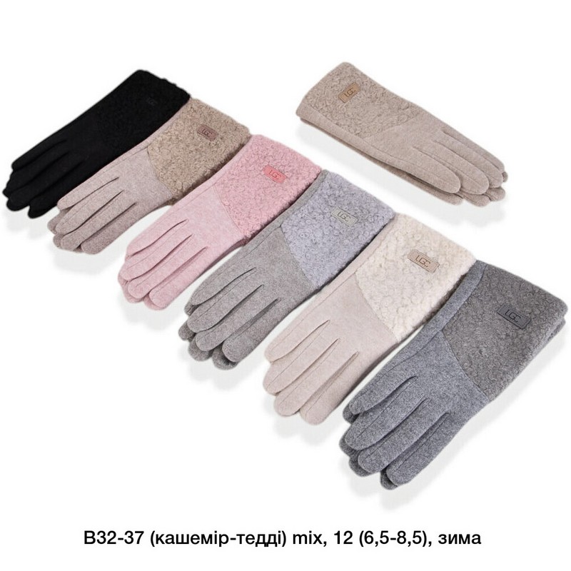 Перчатки женские, сенсор 12 шт (6,5-8,5 р) тедди/плюш LeR_B32-37