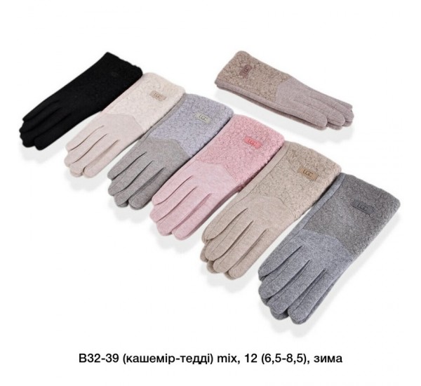 Рукавички жіночі, сенсор 12 шт (6,5-8,5 р) тедді/плюш LeR_B32-39
