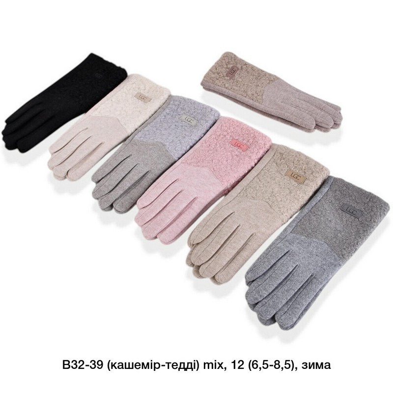 Перчатки женские, сенсор 12 шт (6,5-8,5 р) тедди/плюш LeR_B32-39