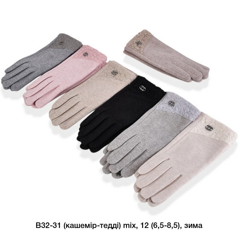 Перчатки женские, сенсор 12 шт (6,5-8,5 р) тедди/плюш LeR_B32-31