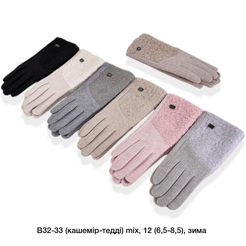 Перчатки женские, сенсор 12 шт (6,5-8,5 р) тедди/плюш LeR_B32-33
