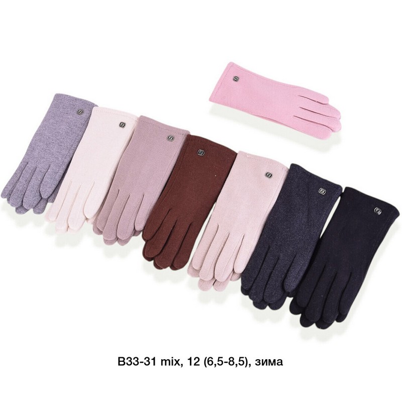 Перчатки женские, сенсор 12 шт (6,5-8,5 р) кашемир/мех LeR_B33-31
