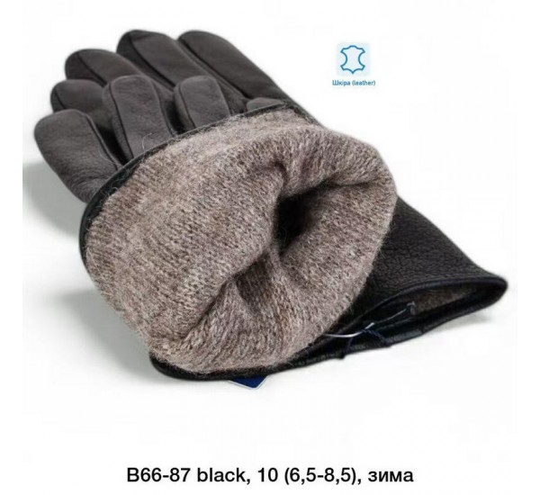 Рукавички жіночі, 10 шт (6,5-8,5 р) шкіра/вовна LeR_B66-87