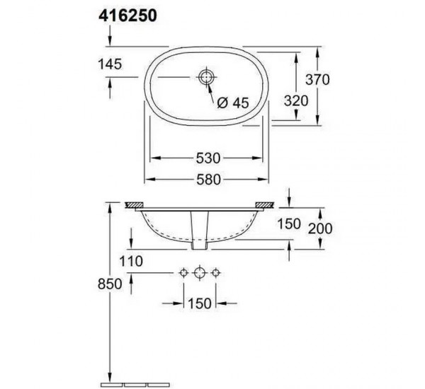 Умывальник встроенный Villeroy & Boch O.Novo alpin 53х32 (41625001)