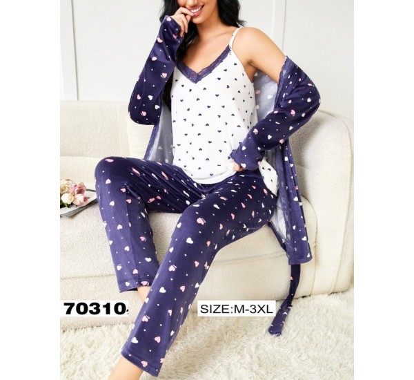 Піжама 3-ка жіноча, 5 шт (M-3XL) велюр ZeL1396_70310
