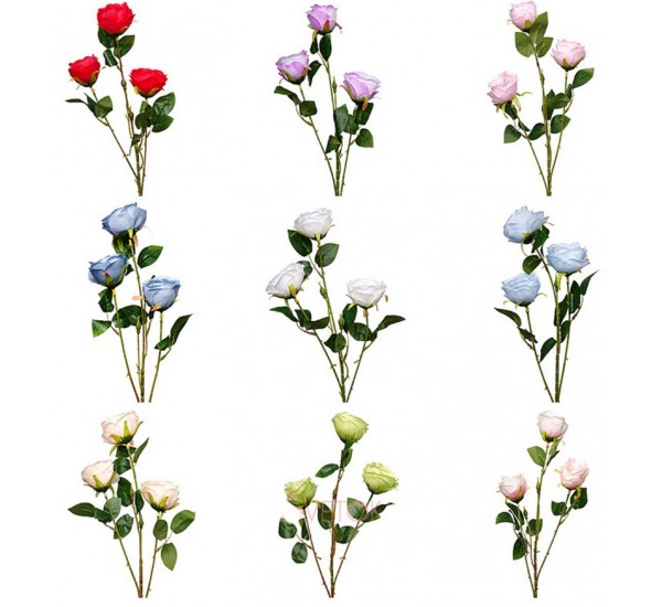 Ветка розы тройной искусственная, 24 штуки RuS_C53_FS-9